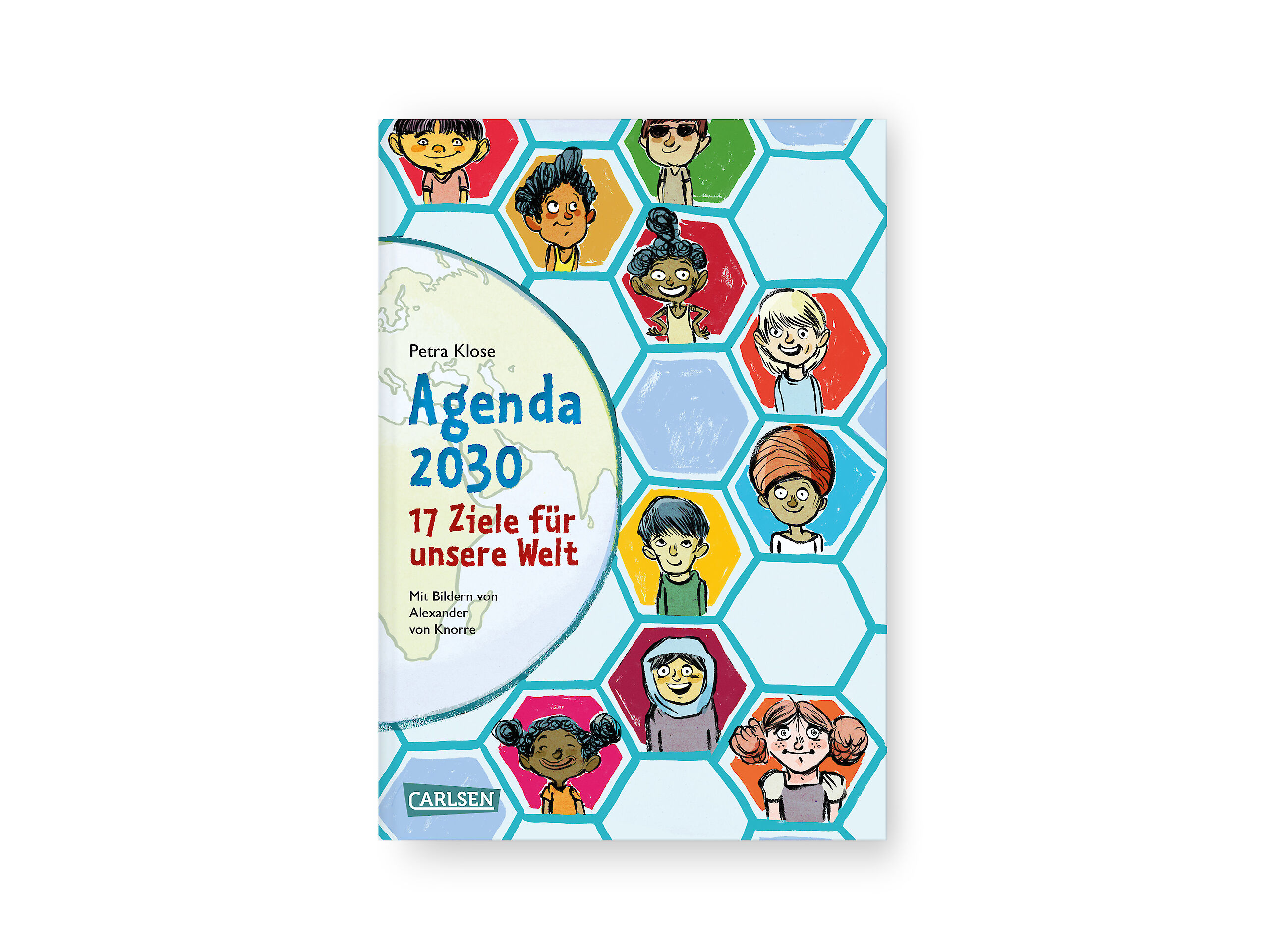 Das Titelbild zeigt bunte Waben mit Gesichtern von Kindern aus verschiedenen Kulturen. Links steht der Titel „Agenda 2030 – 17 Ziele für unsere Welt“.